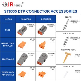 JRready ST6335 DTP Connector Kit - 2 Pin, 4 Pin Gray Waterproof Electrical Wire Connector with Size 12 Solid Contacts Pin Sockets(12-16AWG), Current Rating 25 Amps