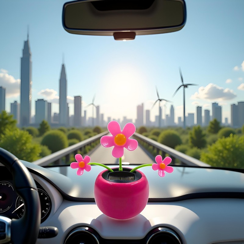 Solar Powered Dancing Flower Car Decor - Rose Red Bobblehead