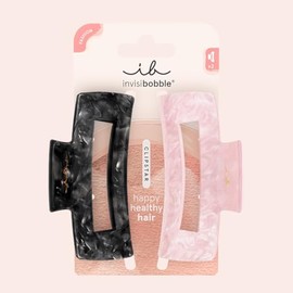 invisibobble Clipstar Eclipse Glossy - 2 pinzas para el pelo negro y rosa para cabello grueso y rizado, agarre fuerte y cuidado del cabello