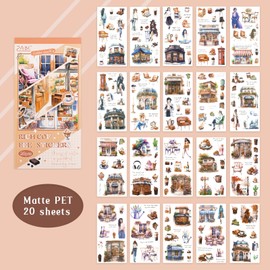 RISYPISY 206PCS Pre-cut Aesthetic Journaling Sticker for Adult, 20 Sheets Scrapbook Sticker Book, Junk Journal Supplies Stickers for Planner Cottagecore Decorative DIY Craft Project