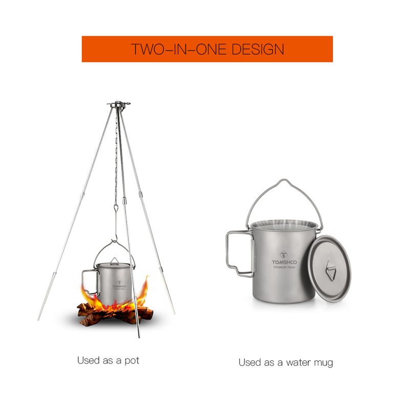 TOMSHOO Ultralight 750ml Titanium Pot Portable Titanium Water Mug Cup