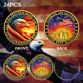 CHURYUML 24Pcs Military Veterans Challenge Coins Set - Honoring All Who Served Thank You for Your Service Coin Military Gifts for Men Women Navy Army Thanksgiving Veterans Day Gift