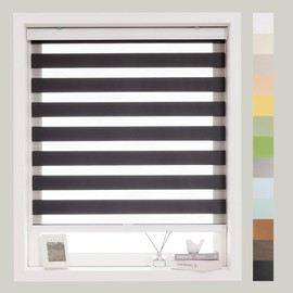FOIRESOFT Standard Custom Zebra Horizontal Blind [Basic, Black, W 28 in X H 48 in] Day and Night Dual Layer Sheer 13colors Light Filtering Window Roller Shades, 20 to 84 inch Wide