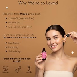 Aceites orgánicos de ricino y rosa mosqueta con infusión de resina de incienso para el rostro que desafía la edad, humectante facial milagroso, suero 