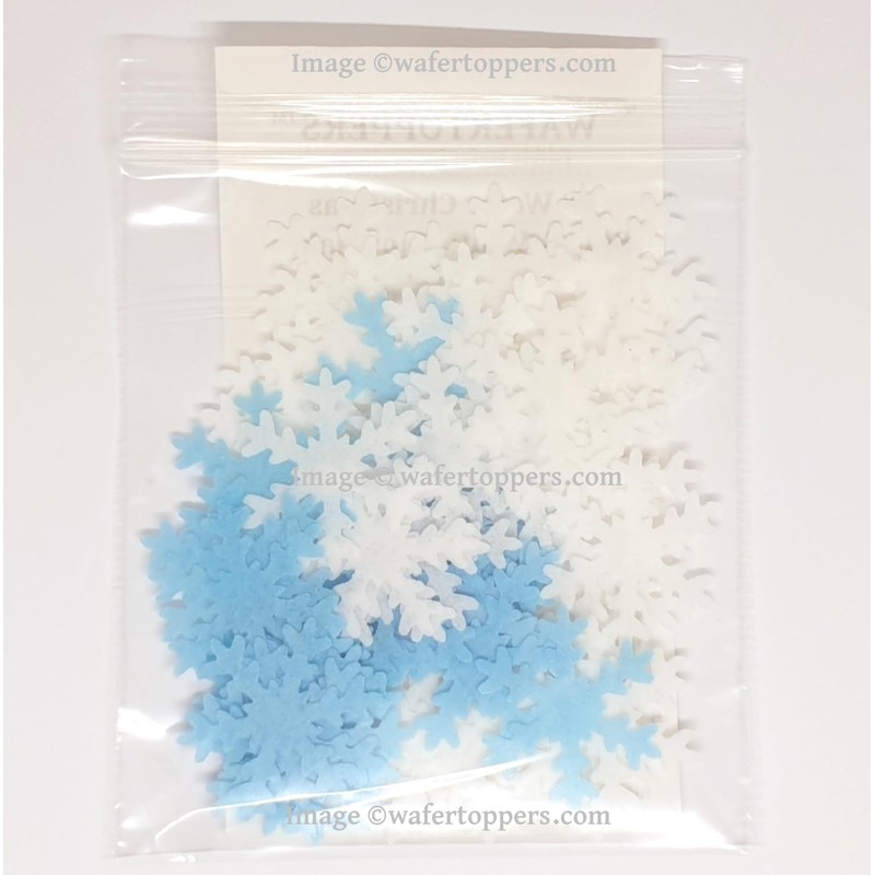 Doodylou Edible Wafer Blue & White Christmas Snowflakes, 2.5cm, 48