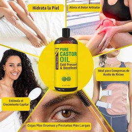 Seven Minerals Aceite De Ricino Puro Prensado En Frío - Botella Grande De 32 Fl Oz - Sin Refinar Y Sin Hexano - Aceite De Ricino Puro Para El Crecimie