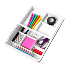 madesmart 12-Compartment Junk Drawer Organizer with Sliding Top Tray, Multipurpose Storage Bin Solution for Kitchen, Office, Bathroom