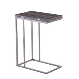 SEI Furniture Clarkdom End Table, Graywash, high Gloss Black