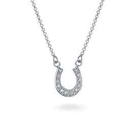 Petite Pave Cubic Zirconia CZ Equestrian Good Luck Charm Horseshoe Necklace Pendant Western Jewelry For Women Teens Graduation Gift .925 Sterling Silver