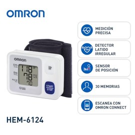 OMRON HEM-6124 – Baumanómetro Digital de Muñeca Portátil con Sensor de Posición, Inflado Personalizado y Detección de Latidos Irregulares