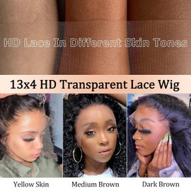 Deep Wave Lace Front Wigs, 150% Density, HD Transparent Lace Front Wig, Real Hair for Women, 60.96 cm, 13 x 4 (24 Inches)