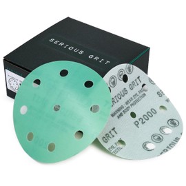 Serious Grit - 5-Inch 9-Hole 2000 Grit Sanding Discs - Heavy-Duty Hook & Loop Film Discs - Sandpaper for Random Orbital Sanders - 50 Pack Box