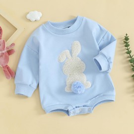 Xiaodriceee Newborn Baby Boy Easter Outfit Bunny Long Sleeve Sweatshirt Romper Bubble Bodysuit Fall Winter Clothes (A-Blue, 0-6 Months)