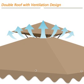 10x10 Gazebo Replacement Top Cover, 10x10 Canopy Top Cover Replacement Gazebo Roof Double Tiered with Air Vent for Outdoor Garden Patio Pavilion Sun Shade (Khaki)