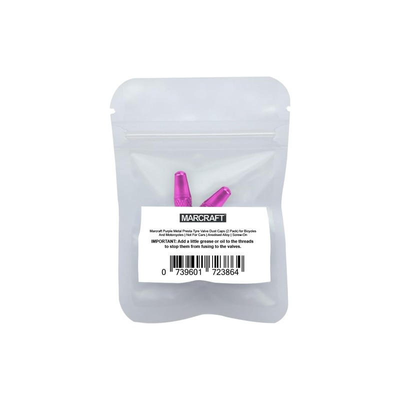 Marcraft Purple Metal Presta Tyre Valve Dust Caps (2 Pack)