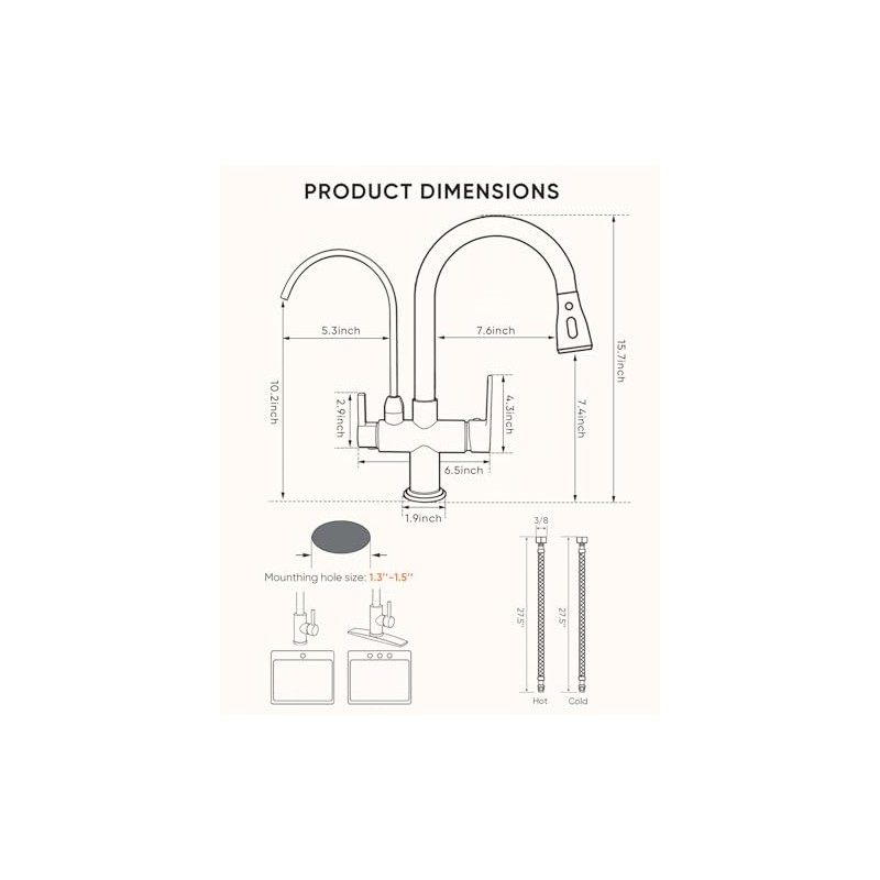 WANFAN Kitchen Sink Faucet with Pull Down Sprayer 2 Handle