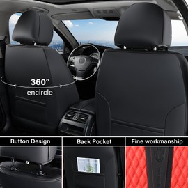 Coverado Car Seat Covers Front Seats, Luxury Faux Leather Seat Covers for Cars Waterproof Seat Covers with Lumbar Support, Car Seat Protector Universal Fit for Most Cars SUV Truck(Red&Black)