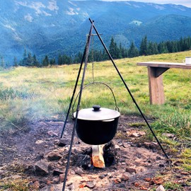 Heveer Camping Tripod Grill Board Portable Tripod Ring with Adjustable Chain for Hanging Stainless Steel Camping Campfire Cooking Accessories for Outdoor Use