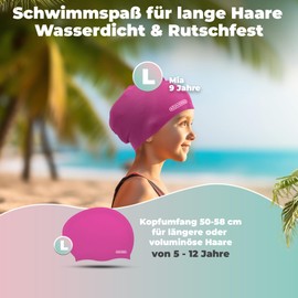 KIDVERSE Swimming Cap Children Long Hair - Swimming Cap Children with Non-Slip Nubs - Swimming Caps for Swimmers with UV Protection - Swimming Cap Girls - Swimming Caps for Long and Voluminous Hair