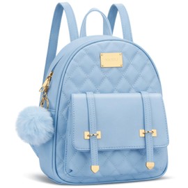 KKXIU Girls Small Backpack Purse Vegan Leather Quilted Mini Daypack for Women Trendy Bookbag (Blue)