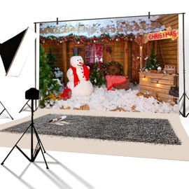 YongFoto 8x6ft Vinyl Christmas Backdrop Photography Outdoor Decoration Snowman Christmas Tree Backdrops for Photography Photo Shoots Photo Background Studio Props