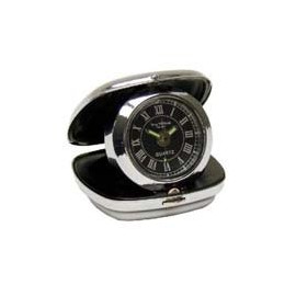 Wm Widdop Chrome Fold up Cushion Shape Alarm Black Dial