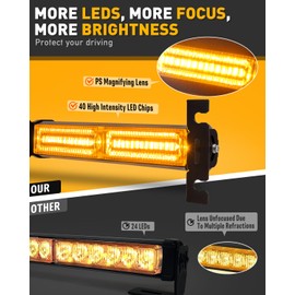 HLauto 1002L Emergency Strobe Traffic Advisor Light Bar: 40LED Dash Safety Warning Flashing Front/Rear Windshield Visor Light for Construction Vehicle, Trucks (2x10.7inch, Amber)