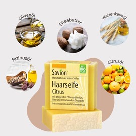 Savion 4+1 Organic Hair Soap Citrus, Vegan, Handmade, Palm Oil Free, Plastic-Free, 5 x 85 g