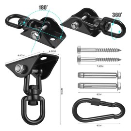 Heavy Duty Hammock Hanging Kit, 1000 Lbs Capacity Heavy Duty 360 ° Rotating Hammock Hook Suitable for Hanging Hammock Chair, Aerial Yoga, Boxing Sandbags, Swings, Etc. Black