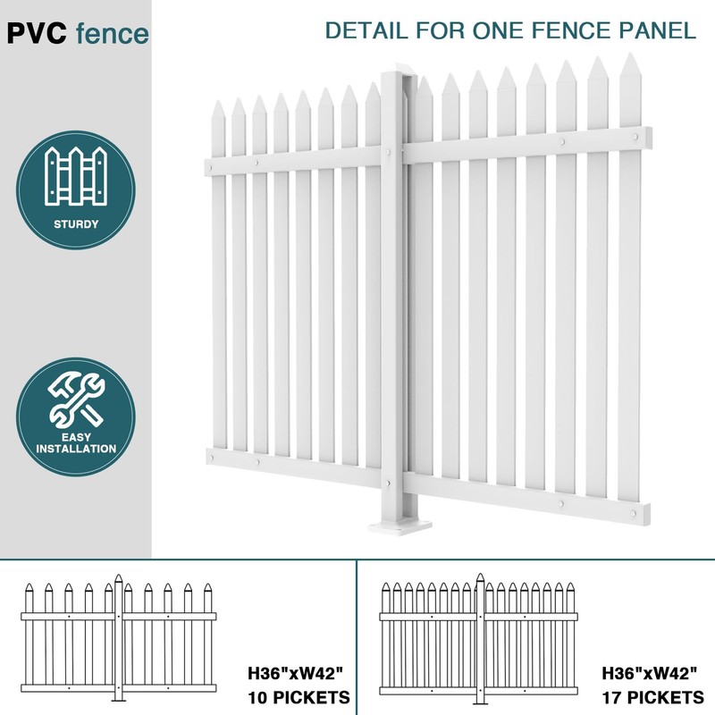 ECOOPTS 36" H x 84" W Vinyl Picket Fence Panels