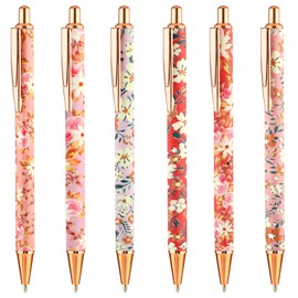 TIESOME Aesthetic Ballpoint Pens, Pack of 6 1 mm Retractable Flowers Ballpoint Pen Gel Ballpoint Pen with Black Ink Pretty Pens Smooth Writing Pens Gel Pen for Colleagues Office Gifts (A)