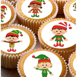 24 edible PRE CUT Christmas elf unframed kids childrens party decoration cupcake toppers on wafer rice paper