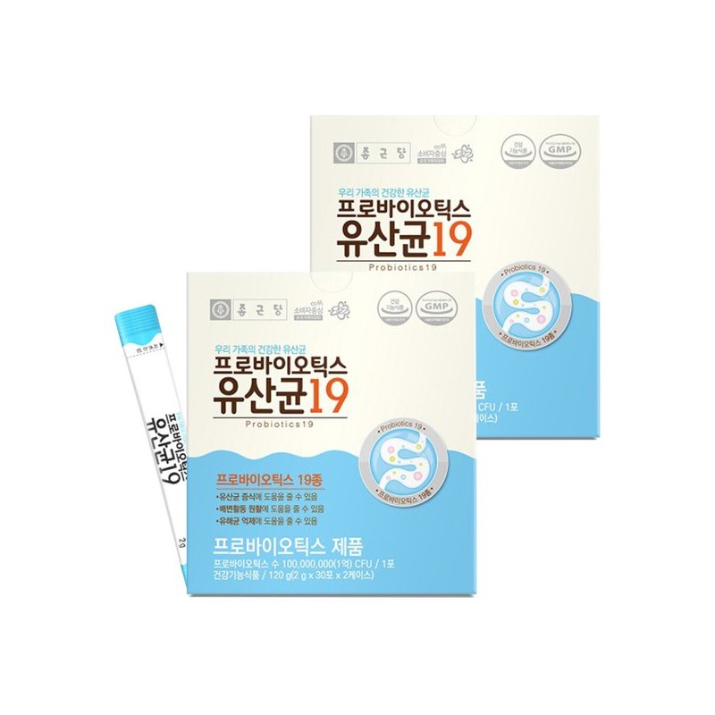Jongkundang 종근당 프로바이오틱스 유산균19 2g 60포 2박스 4개월분 Jongkundang Probiotics