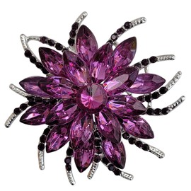 GFM® Vintage Inspired Art Deco Flower Crystal Brooch for Wedding Birthday Anniversary (B-Light Purple Silver)(BRCH-VTD-006-HLJMNCH)