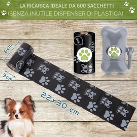 NCKIHRKK 600 Pezzi Sacchetti Cane Cacca, a base di Amido di Mais Biologico, 22 x 30 cm, Sacchetti per Bisogni dei Cani con Dispenser, Nero