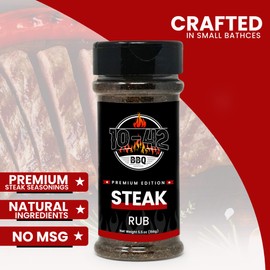 10-42 BBQ Steak Seasoning (NO MSG, 0 Calorie) | Steak Rub | Steak Seasoning for Grilling Meat, Pork chops, Beef | Grill the Best Steaks, Tomahawk, Ribs or Pork Chops | Savory Garlic and Herb Flavor | 5.5 oz