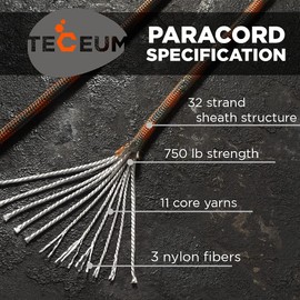 TECEUM Paracord Type IV 750 lb Hunting Season – 200 ft – 4mm – Nylon Strong Tactical MIL–SPEC Parachute Cord – Survival Rope Emergency para Cord 11 Strands Core EDC Camping Hiking Military Gear 150a
