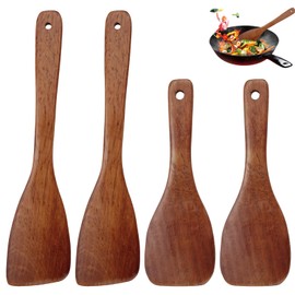 4 Pieces Spatula Olive Wood Scraper Wooden Spatula Dishwasher Safe Cooking Spoon H Spatula Cooking Spoon Set Wood Non-Stick Wooden Spatula for Kitchen Restaurant Cooking (22 x 7.5/32 x 7.8 cm)