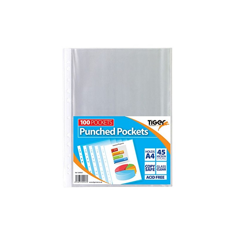Tiger 300947 A4 Punched Pocket Sleeve Wallets - Transparent (100