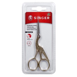SINGER Tijeras de bordado forjadas de 4 pulgadas con punta curvada para costura, corte cruzado, manualidades y más (diseño de cigüeña dorada, 1 unidad)
