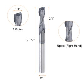 sourcing map Spiral Router Bit, 1/4" Cut Dia. Up Cut 2-Flute Solid Carbide End Mill with 1/4" Shank for CNC Wood Carving Engraving, 3/4" Cut Length, AlTiN Coated
