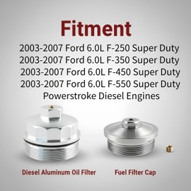 Fuel Filter Cap + Diesel Aluminum Oil Filter Cap Compatible with 2003-2007 Ford 6.0L F-250 Supe-r Duty/F-350 S-uper Duty/F-450 Sup-er Duty/F-550 Su-per Duty,Powerstroke Diesel Engines