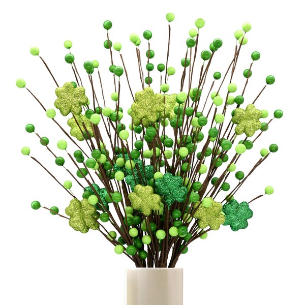 CRCZK 6 Pack Shamrock Berry Stems Decor, 24Inch Artificial Clover