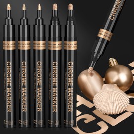 Art Liquid Copper Chrome Markers, KERIFI Reflective Gloss Metallic Chrome Marker Set, Unique Bronze Mirror Marker Permanent, Touch Up Repair Paint Pen for Model Rock Metal Glass Plastic (5pack, 1-3mm)
