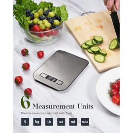 Food Scale, 11lb Digital Kitchen Scale with 6 Units LCD Display and Tare Function,Compact Design for Baking,Healthy Cooking,Meal Prep, 304 Stainless S