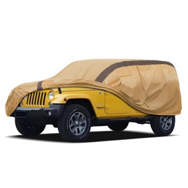 FSGRICH Heavy Duty Waterproof Car Cover Compatible with Jeep Wrangler 4 Doors 2006-2024 JK JL, Outdoor Anti-UV Sun Rain Protection Full Exterior Cover