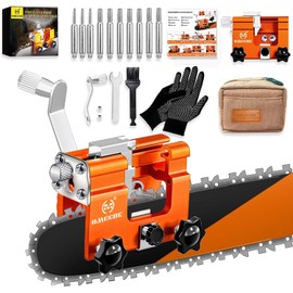 OMCCHK Chainsaw Sharpener Jig, Chain Saw Sharpener Tool Kit with 10PCS Sharpening Burrs, Portable Universal Chainsaw Sharpening with Durable Bag, Hand Crank Chainsaw Sharpeners for 4"-22" Chain Saws