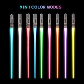 KBIBCK Luminous Chopsticks, 2 Pairs of Lightsaber Chopsticks, Lightsaber Chopsticks with 9 Colour Modes, Luminous Sushi Sticks, BPA Free and Food-Safe, Chopsticks Light for Kitchen Dinner Party