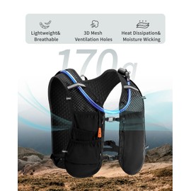 ECOHUB Running Hydration Vest Backpack,Lightweight Breathable Pack with 2L Water Bladder Bag Daypack for Hiking Trail Running Cycling Race Marathon for Women Men (Black)
