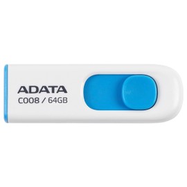PSA COMPUTO Y PAPELERIA Kit 5 Memorias ADATA 64 GB Memoria Flash USB 2.0 Deslizable y Elegante Color Blanco con Azul con un Arranque Inteligente (Modelo C008) KIT5AC008-64G-RWE